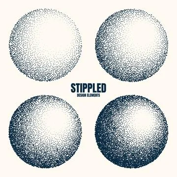 Round shaped dotted objects, vintage stipple elements. Fading gradient Illustrazione stock