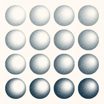 Round shaped dotted objects, vintage stipple elements. Fading gradient Stock Illustration