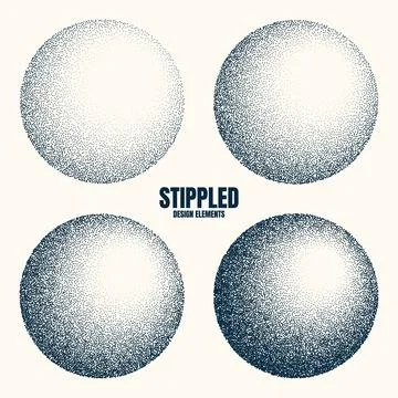 Round shaped dotted objects, vintage stipple elements. Fading gradient Stock Illustration