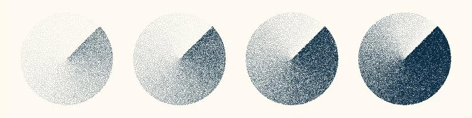 Round shaped dotted objects, vintage stipple elements. Fading gradient Stock Illustration