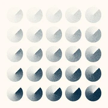 Round shaped dotted objects, vintage stipple elements. Fading gradient Stock Illustration