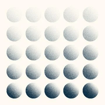 Round shaped dotted objects, vintage stipple elements. Fading gradient Stock Illustration