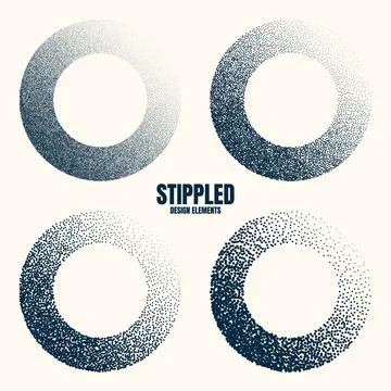 Round shaped dotted objects, vintage stipple elements. Fading gradient Stock Illustration