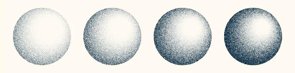 Round shaped dotted objects, vintage stipple elements. Fading gradient Stock Illustration