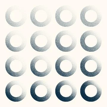 Round shaped dotted objects, vintage stipple elements. Fading gradient Illustrazione stock