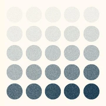 Round shaped dotted objects, vintage stipple elements. Fading gradient Stock Illustration