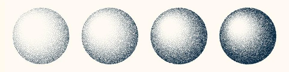 Round shaped dotted objects, vintage stipple elements. Fading gradient Stock Illustration