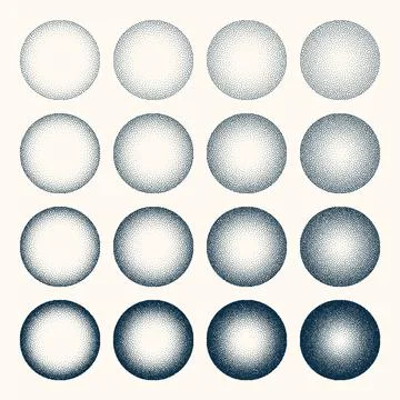 Round shaped dotted objects, vintage stipple elements. Fading gradient 库存插图