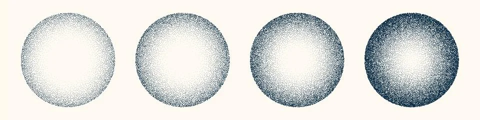 Round shaped dotted objects, vintage stipple elements. Fading gradient Stock Illustration