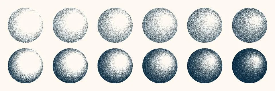 Round shaped dotted objects, vintage stipple elements. Fading gradient Stock Illustration