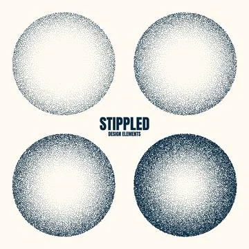 Round shaped dotted objects, vintage stipple elements. Fading gradient Stock Illustration