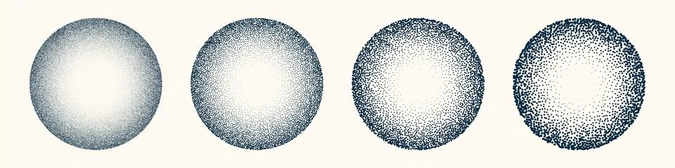 Round shaped dotted objects, vintage stipple elements. Fading gradient Stock Illustration