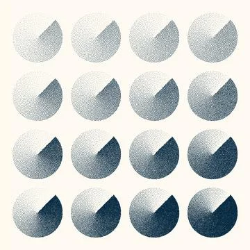 Round shaped dotted objects, vintage stipple elements. Fading gradient Stock Illustration