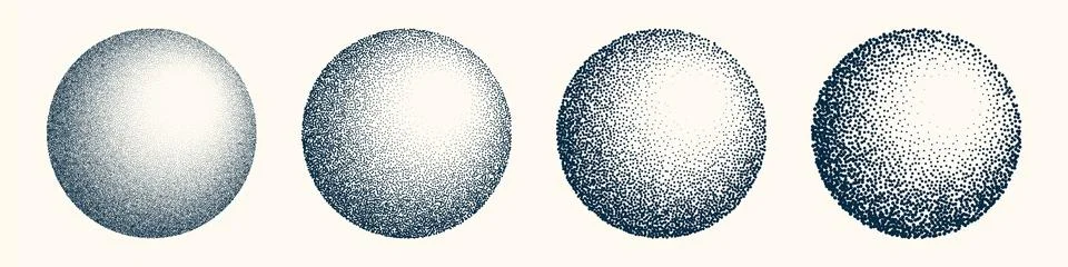 Round shaped dotted objects, vintage stipple elements. Fading gradient Stock Illustration