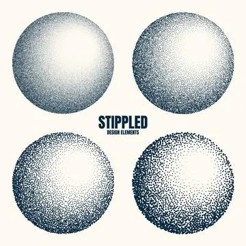 Round shaped dotted objects, vintage stipple elements. Fading gradient Stock Illustration
