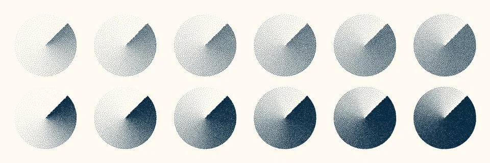 Round shaped dotted objects, vintage stipple elements. Fading gradient Stock Illustration