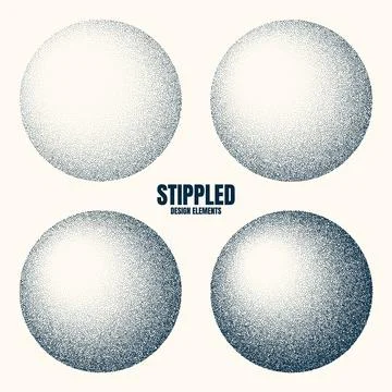 Round shaped dotted objects, vintage stipple elements. Fading gradient Stock Illustration