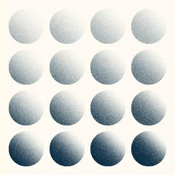 Round shaped dotted objects, vintage stipple elements. Fading gradient Illustrazione stock