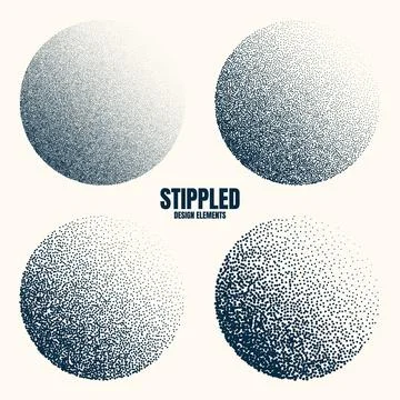 Round shaped dotted objects, vintage stipple elements. Fading gradient Stock Illustration