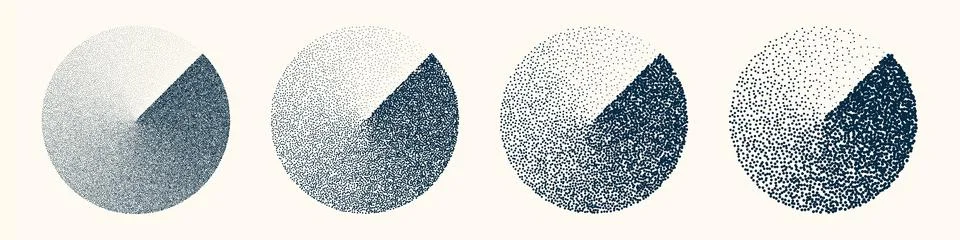Round shaped dotted objects, vintage stipple elements. Fading gradient Stock Illustration