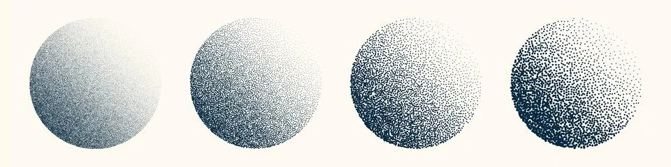 Round shaped dotted objects, vintage stipple elements. Fading gradient Stock Illustration