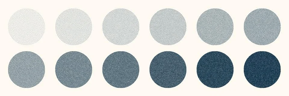 Round shaped dotted objects, vintage stipple elements. Fading gradient Stock Illustration