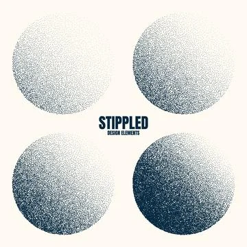 Round shaped dotted objects, vintage stipple elements. Fading gradient Stock Illustration