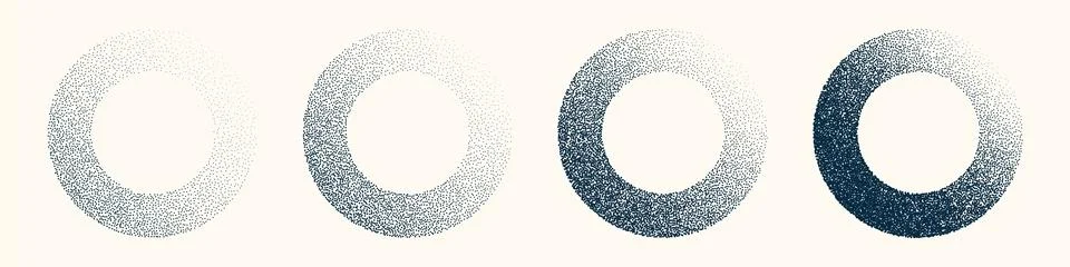 Round shaped dotted objects, vintage stipple elements. Fading gradient Stock Illustration