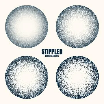 Round shaped dotted objects, vintage stipple elements. Fading gradient Stock Illustration