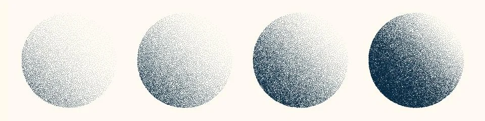 Round shaped dotted objects, vintage stipple elements. Fading gradient Stock Illustration