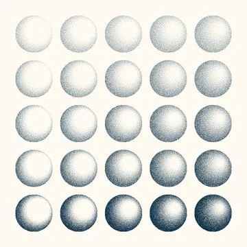 Round shaped dotted objects, vintage stipple elements. Fading gradient Stock Illustration