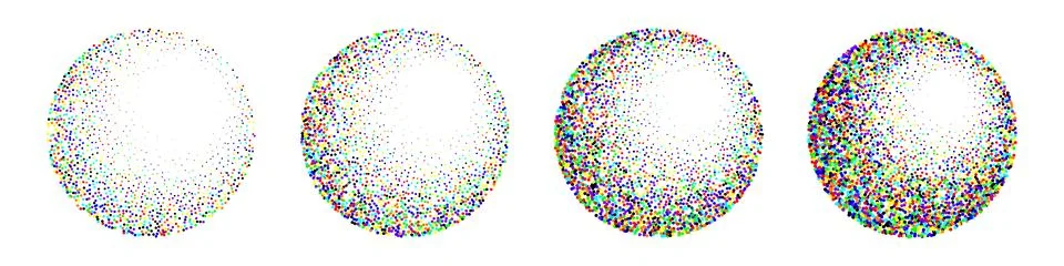 Round shaped dotted objects, vintage stipple elements. Fading gradient Illustrazione stock