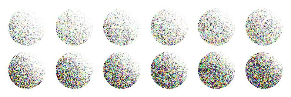 Round shaped dotted objects, vintage stipple elements. Fading gradient Illustrazione stock