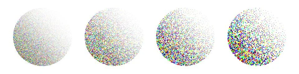 Round shaped dotted objects, vintage stipple elements. Fading gradient Stock Illustration