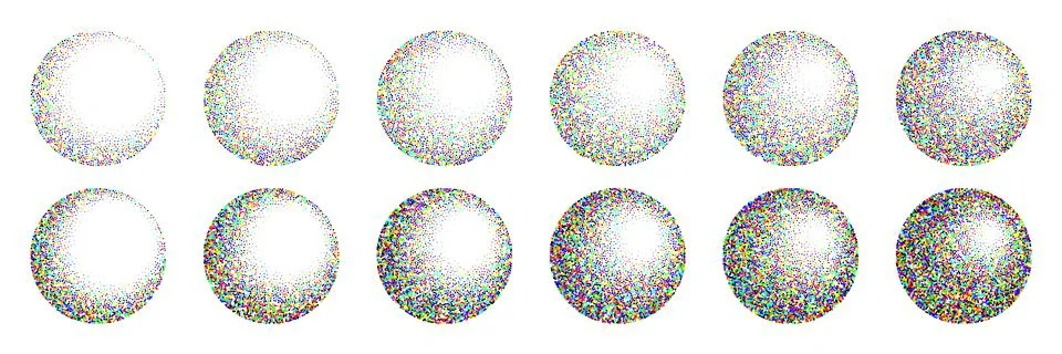 Round shaped dotted objects, vintage stipple elements. Fading gradient Stock Illustration