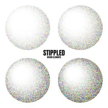 Round shaped dotted objects, vintage stipple elements. Fading gradient Stock Illustration