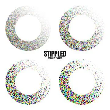 Round shaped dotted objects, vintage stipple elements. Fading gradient Stock Illustration