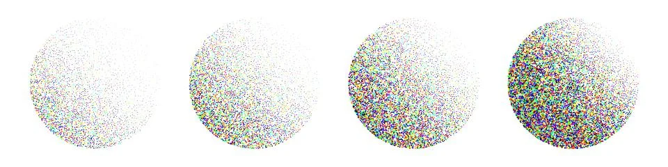 Round shaped dotted objects, vintage stipple elements. Fading gradient Stock Illustration