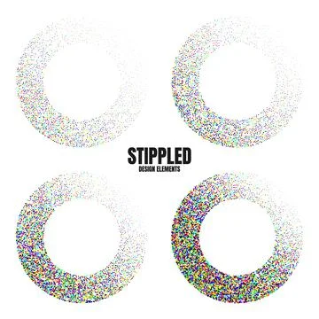 Round shaped dotted objects, vintage stipple elements. Fading gradient Stock Illustration