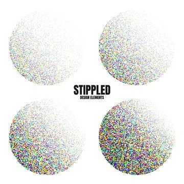 Round shaped dotted objects, vintage stipple elements. Fading gradient Stock Illustration
