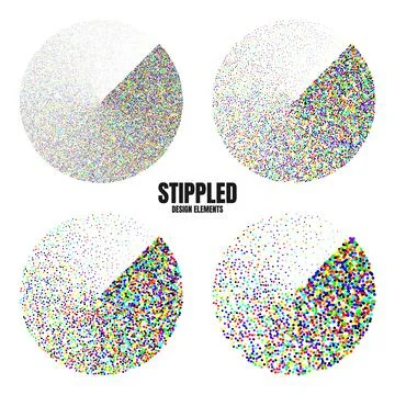 Round shaped dotted objects, vintage stipple elements. Fading gradient Stock Illustration