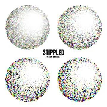 Round shaped dotted objects, vintage stipple elements. Fading gradient Stock Illustration