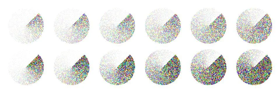 Round shaped dotted objects, vintage stipple elements. Fading gradient イラスト素材