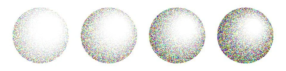 Round shaped dotted objects, vintage stipple elements. Fading gradient Stock Illustration
