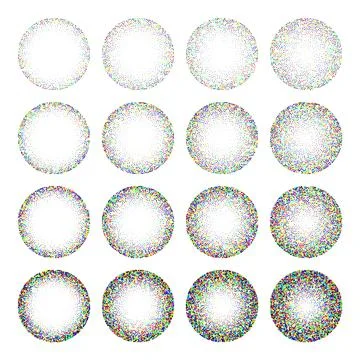 Round shaped dotted objects, vintage stipple elements. Fading gradient Stock Illustration