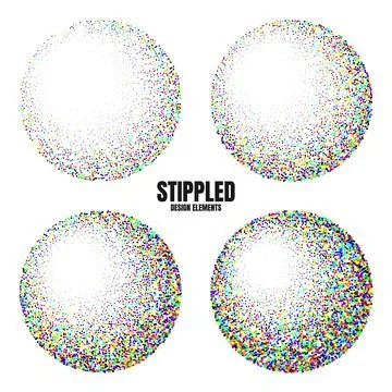 Round shaped dotted objects, vintage stipple elements. Fading gradient Stock Illustration