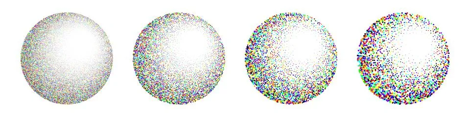 Round shaped dotted objects, vintage stipple elements. Fading gradient Stock Illustration