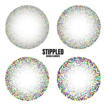 Round shaped dotted objects, vintage stipple elements. Fading gradient Stock Illustration