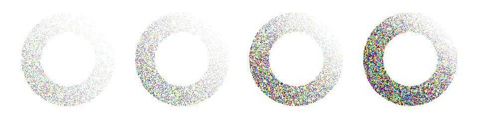 Round shaped dotted objects, vintage stipple elements. Fading gradient Stock Illustration
