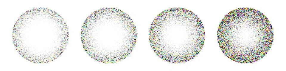 Round shaped dotted objects, vintage stipple elements. Fading gradient Stock Illustration